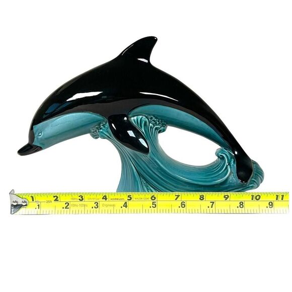 Poole Pottery Dolphin Figurine Large 11 ” Vtg 60’s Mid Century Modern Teal Black - Picture 5 of 7